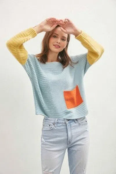 Truedames Boat Neckline Color Block Sweater In Blue