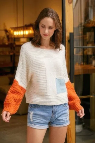 Truedames Boat Neckline Color Block Sweater In White