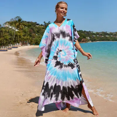 Truedames Bohemian Beach Robe Sexy Loose-fit Bikini Cover-up, Vacation Sun Protection Kimono In Multi