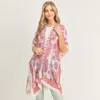 Truedames Bohemian Patterned Cover Up Kimono Poncho In Red