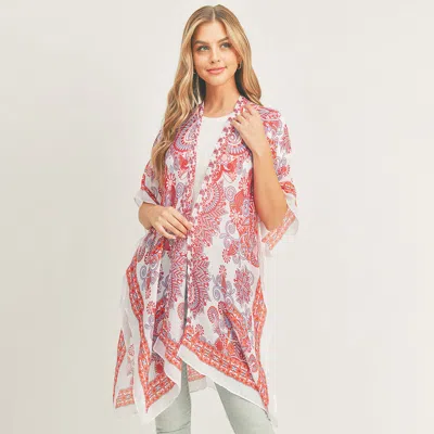Truedames Bohemian Patterned Cover Up Kimono Poncho In Red
