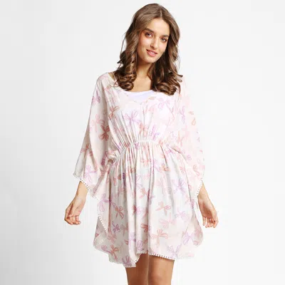 Truedames Boho Bow Print Drawstring Mini Tunic Dress In Purple