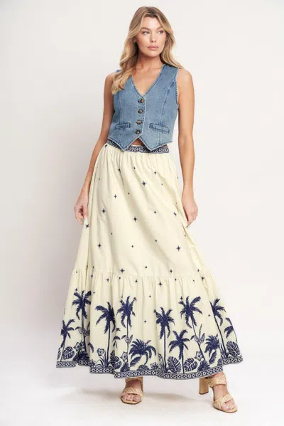 Truedames Boho Constellation Woven Maxi Skirt In Blue