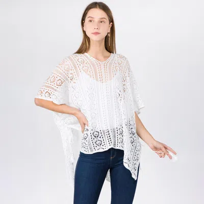 Truedames Boho Crochet Tassel Poncho Top In White