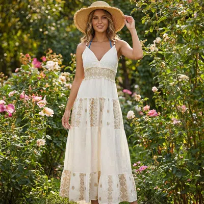 Truedames Boho Embroidered Maxi Dress In White