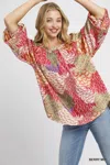 Truedames Boho Feather Print Peasant Blouse In Multi