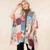 Truedames Boho Floral Pattern Patchwork Open Front Ruana Poncho In Multi