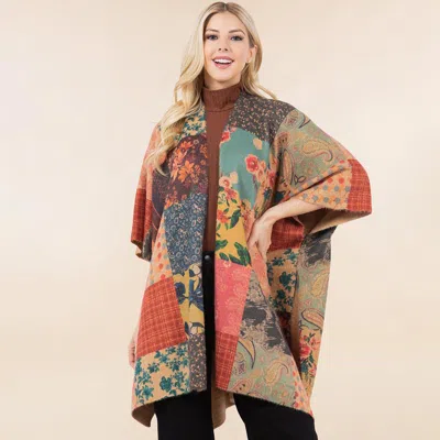 Truedames Boho Floral Pattern Patchwork Open Front Ruana Poncho In Multi