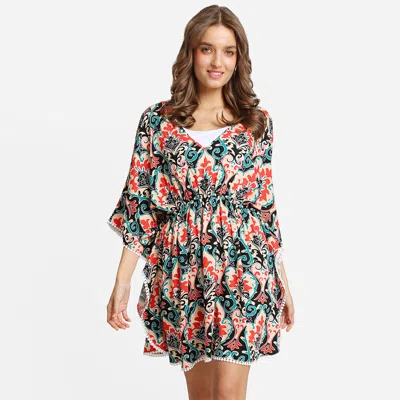 Truedames Boho Floral Print Drawstring Mini Tunic Dress In Multi