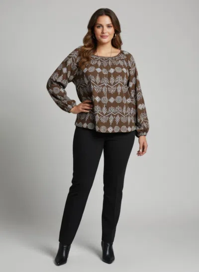 Truedames Boho Floral Print Long Sleeve Blouse In Green