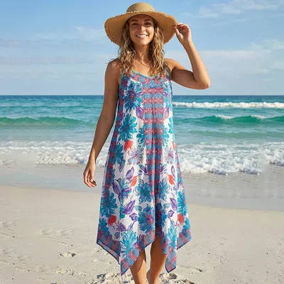 Truedames Boho Floral Print Sleeveless Beach Maxi Dress In Purple