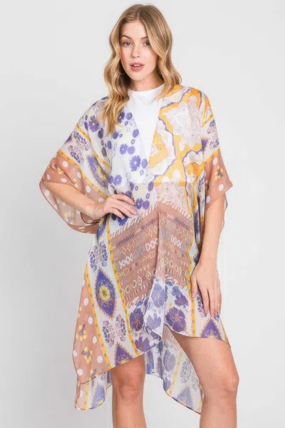 Truedames Boho Flower Print Kimono In Multi