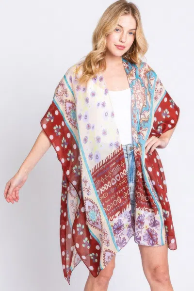 Truedames Boho Flower Print Kimono In White