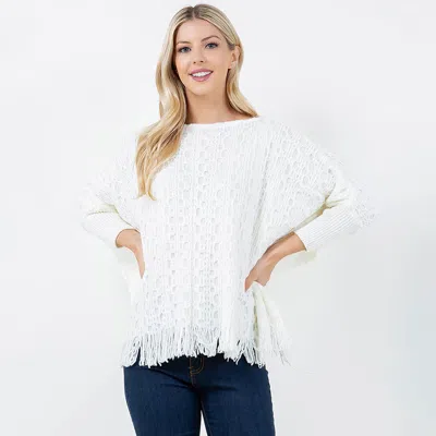 Truedames Boho Fringe Hem Crochet Knit Poncho In White