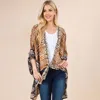 Truedames Boho Geometric Tribal Inspired Pattern Printed Tie Front Kimono Poncho In Brown