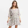 Truedames Boho Mixed Print Drawstring Mini Tunic Dress In Multi