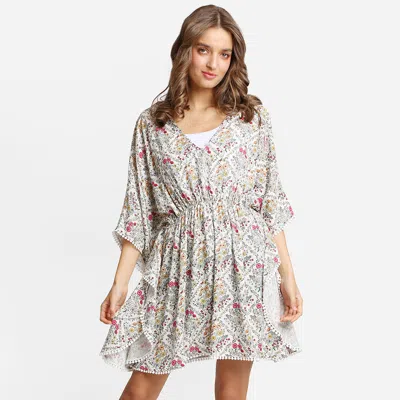 Truedames Boho Mixed Print Drawstring Mini Tunic Dress In Multi