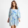 Truedames Boho Mixed Print Drawstring Mini Tunic Dress In Multi