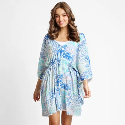 Truedames Boho Mixed Print Drawstring Mini Tunic Dress In Multi