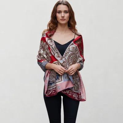 Truedames Boho Ornate Pattern Printed Oblong Silky Satin Scarf Shawl In Multi