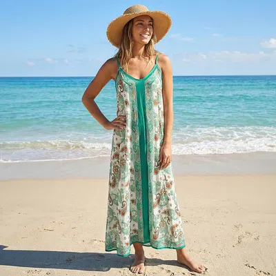 Truedames Boho Paisley Print Sleeveless Beach Maxi Dress In Green