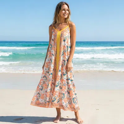 Truedames Boho Paisley Print Sleeveless Beach Maxi Dress In Yellow