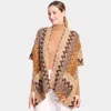 Truedames Boho Patterned Front Pocket Ruana Poncho In Multi