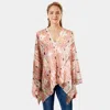 Truedames Boho Patterned Sheer Cover Up Kimono Poncho In Pink