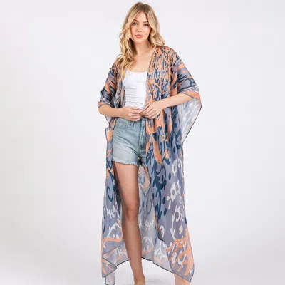 Truedames Boho Print Open Front Long Kimono Poncho In Multi
