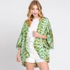 Truedames Boho Print Sleeve Cover Up Kimono Poncho In Green