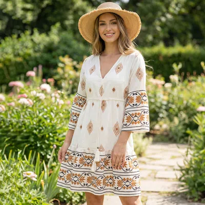 Truedames Boho Print Tunic Dress In Neutral