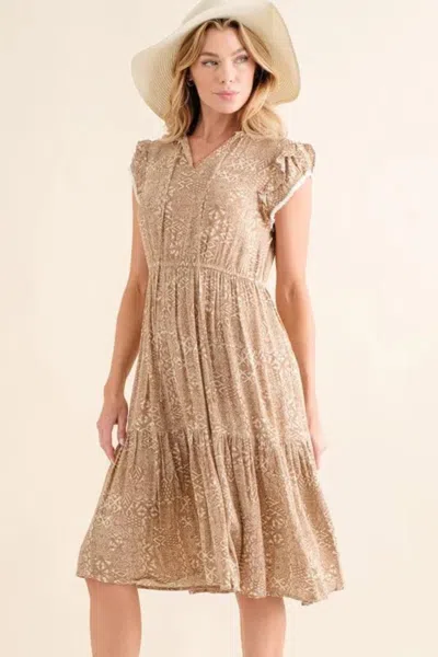 Truedames Boho Printed Tiered Maxi Dress In Brown