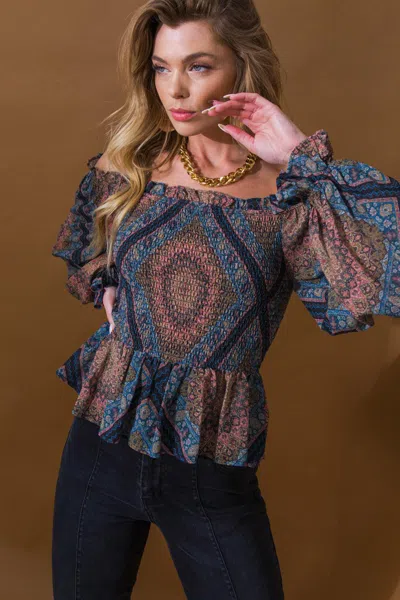 Truedames Boho Rainbow Woven Top In Black