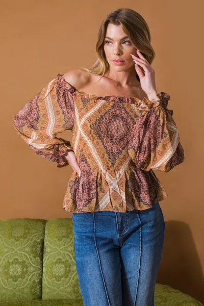 Truedames Boho Rainbow Woven Top In Brown