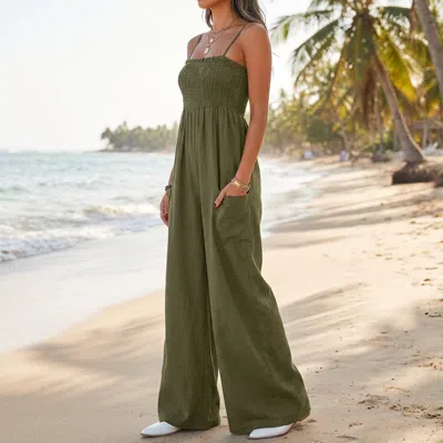 Truedames Boho Spaghetti Strap Wide-leg Jumpsuit In Multi