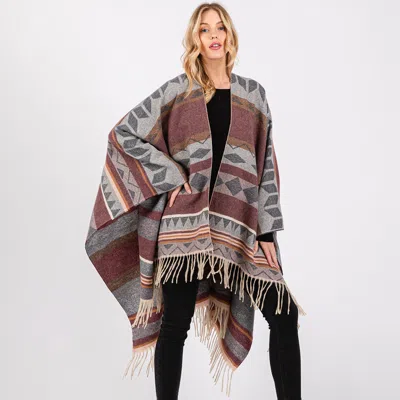 Truedames Boho Style Aztec Pattern Fringe Wrap Shawl Poncho In Multi