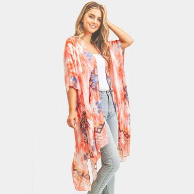 Truedames Boho Tie Dye Cover Up Kimono Poncho In Orange