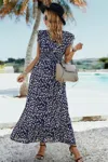 Truedames Boho V Neck Wrap Ruffled A Line Long Dress In Blue