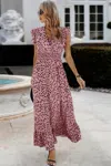 Truedames Boho V Neck Wrap Ruffled A Line Long Dress In Pink