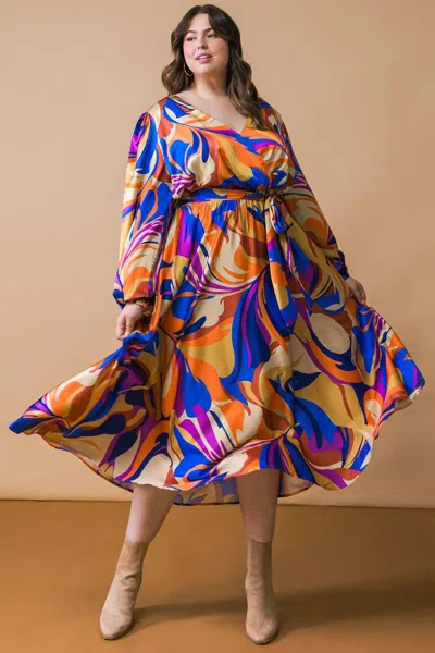Truedames Bold Adventures Woven Satin Midi Dress In Multi