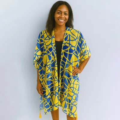 Truedames Bold Geometric Pattern Tassel Detail Open Front Kimono Poncho In Multi
