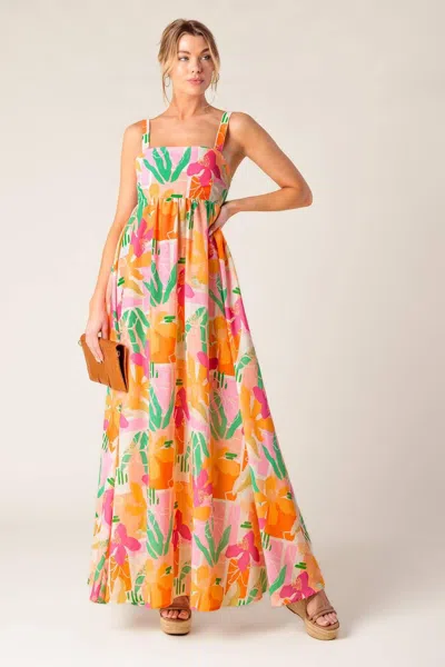 Truedames Bon Voyage Pink Orange Woven Maxi Dress
