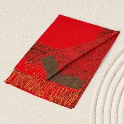 Truedames Border Pashmina Scarf Shawl With Fringe In Red