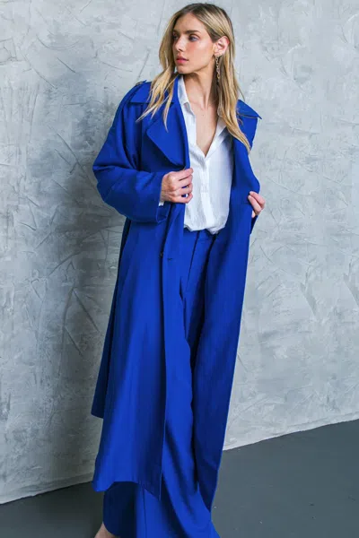 Truedames Boss Babe Woven Trench Coat In Blue