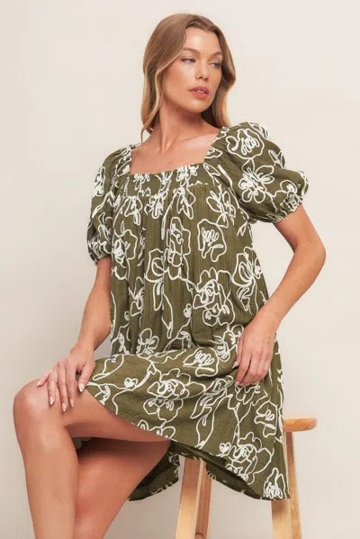 Truedames Botanical Outline Woven Mini Dress In Brown