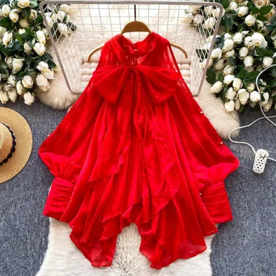 Truedames Bow Detail Floral Print Blouse Women Unique Loose-fit Tunic, Slimming Statement Top In Red
