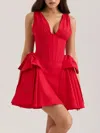 Truedames Bow V-neck Sleeveless Mini Dress In Red