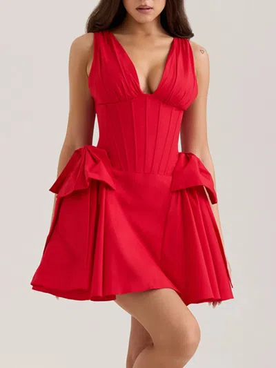 Truedames Bow V-neck Sleeveless Mini Dress In Red