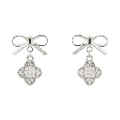Truedames Bow With Clover Post Dangle Earrings In Metallic