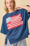 Truedames Boxy Wide Top With American Flag Patchwork In Blue